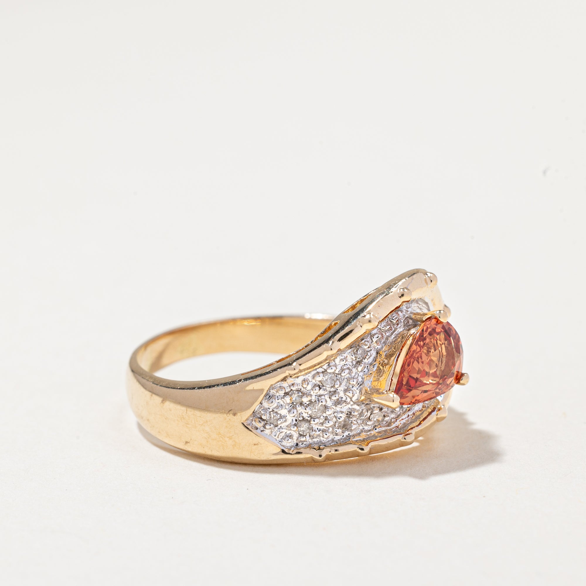 14k Yellow Gold Orange Sapphire and Diamond Ring | 0.95ct, 0.04ctw | SZ 9.5