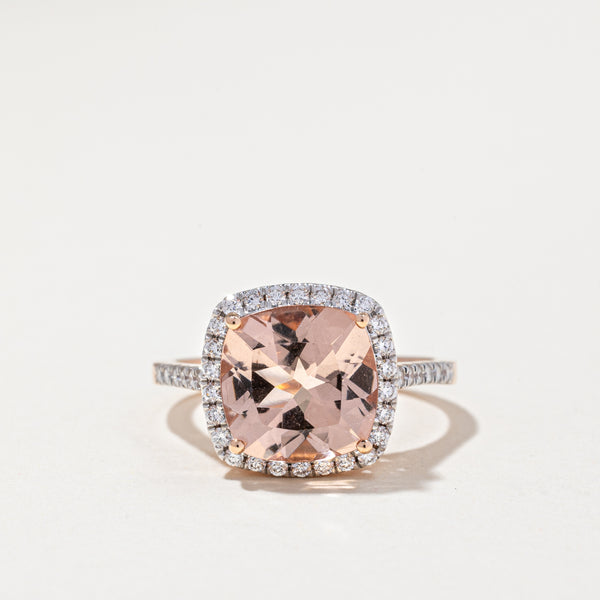 14k Rose Gold Morganite Ring | 0.30ctw, 3.05ct | SZ 7