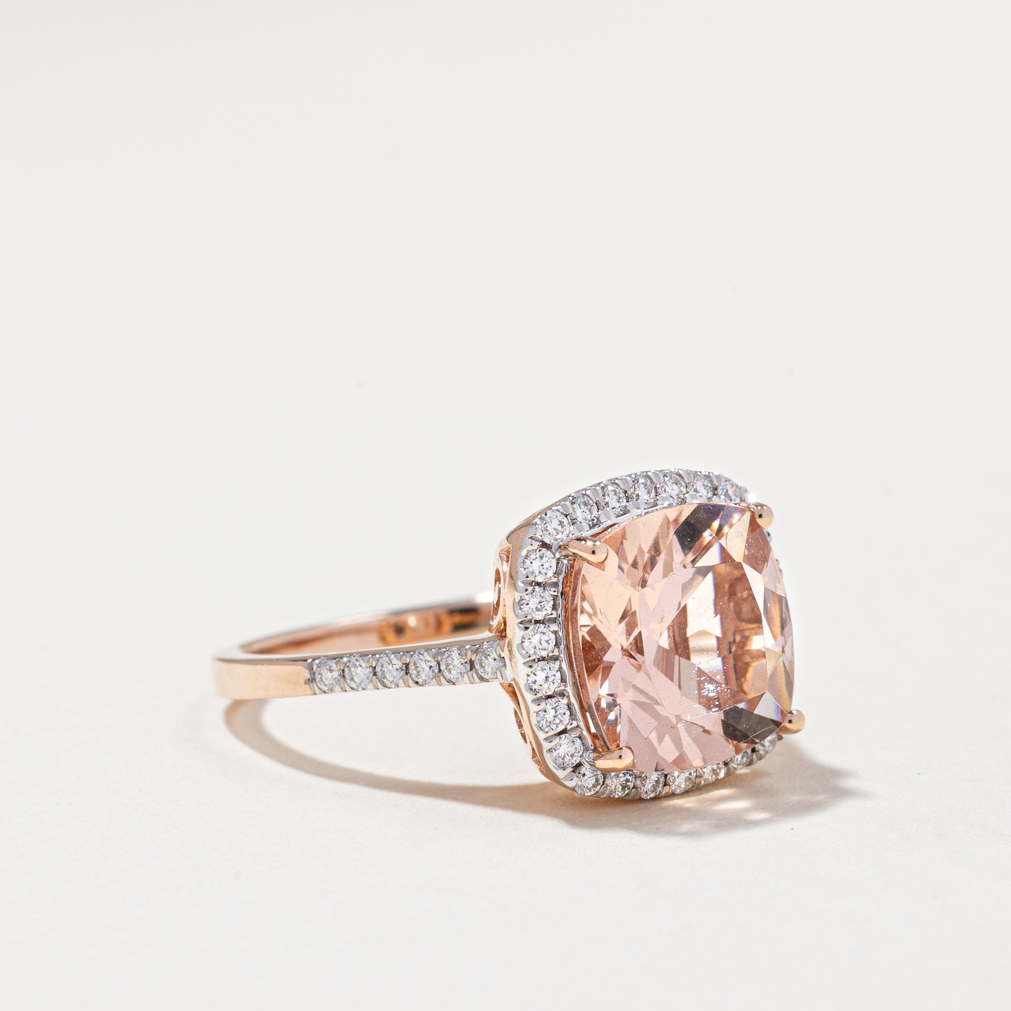 14k Rose Gold Morganite Ring | 0.30ctw, 3.05ct | SZ 7