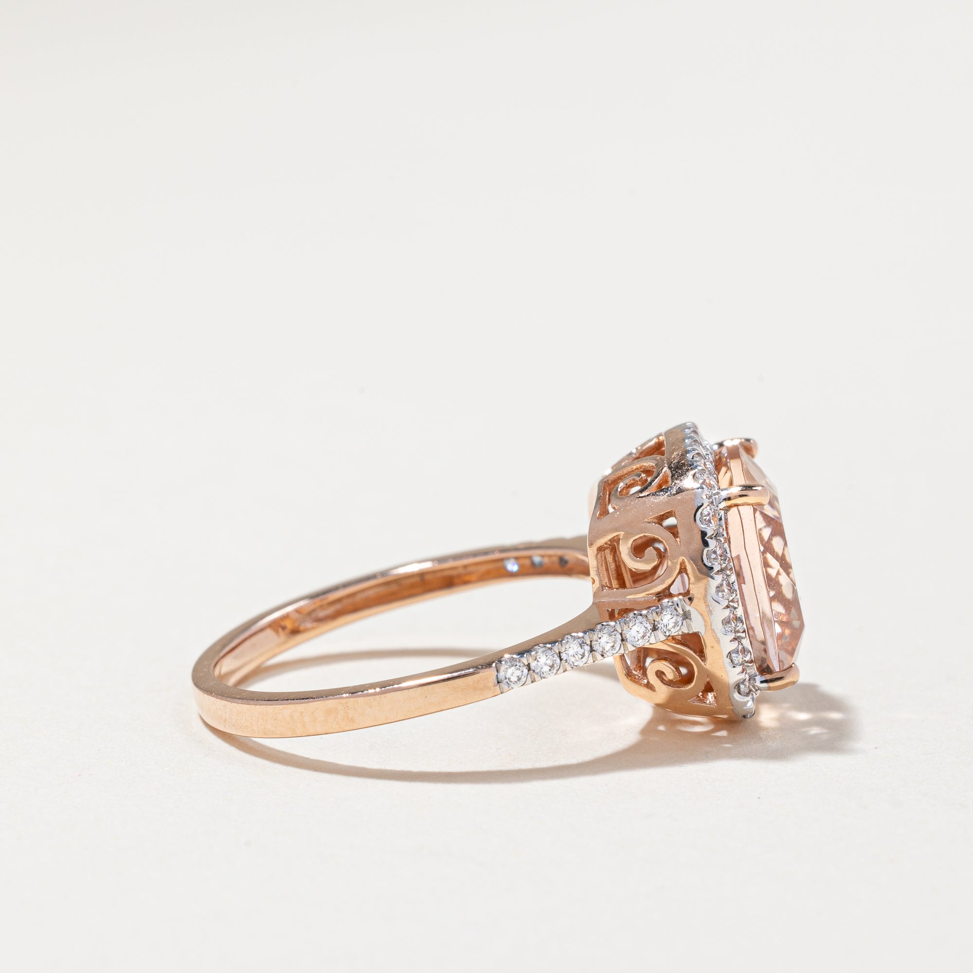 14k Rose Gold Morganite Ring | 0.30ctw, 3.05ct | SZ 7