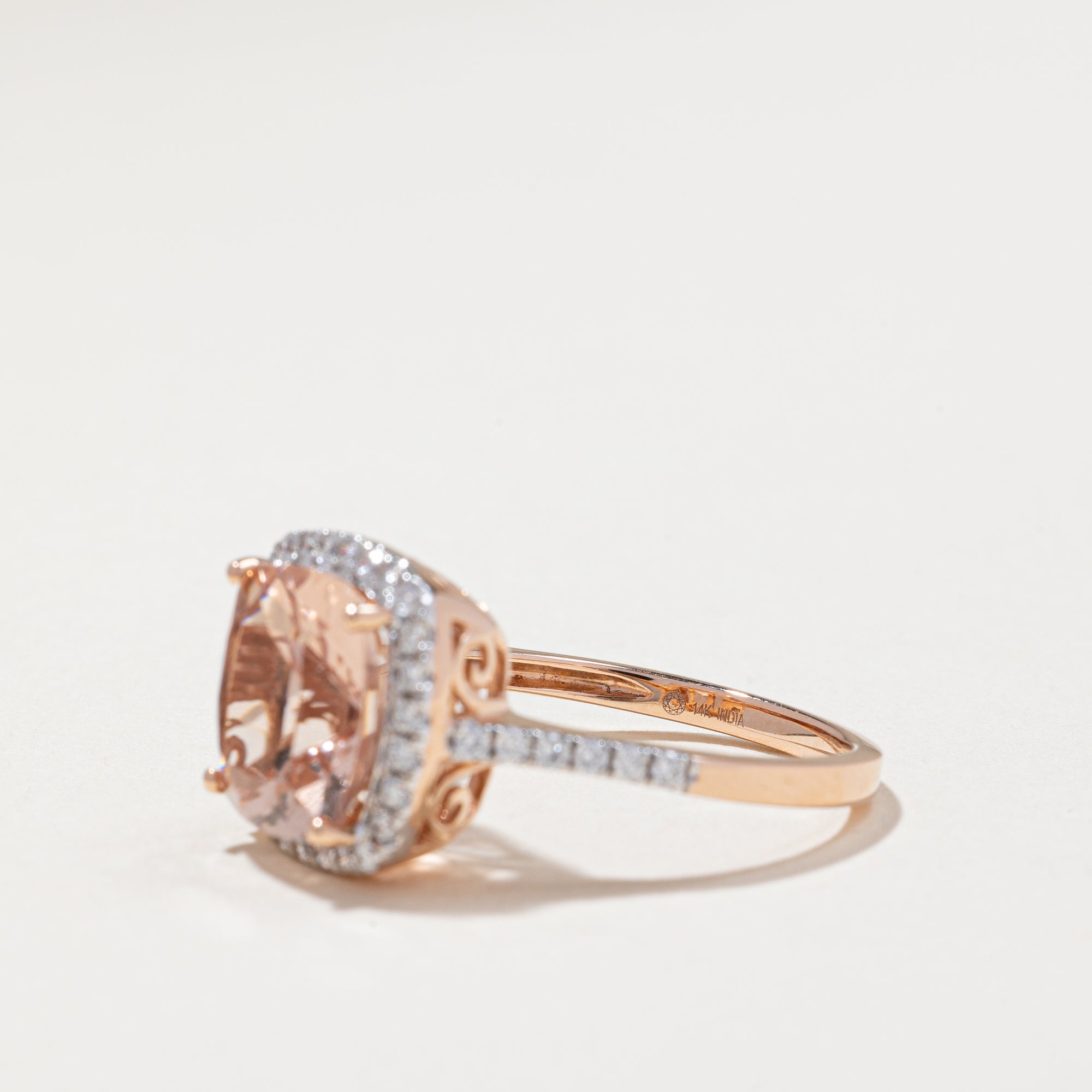 14k Rose Gold Morganite Ring | 0.30ctw, 3.05ct | SZ 7