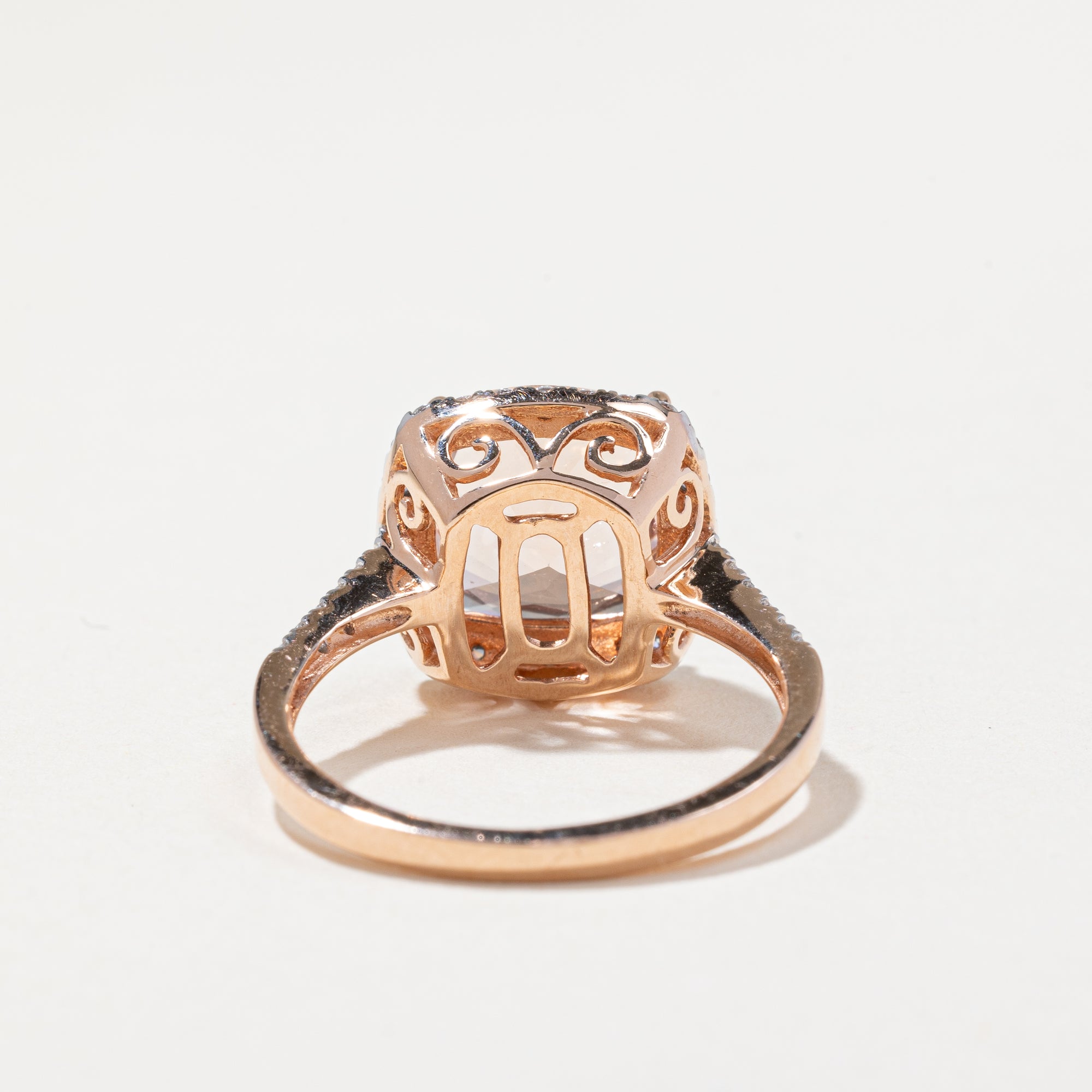 14k Rose Gold Morganite Ring | 0.30ctw, 3.05ct | SZ 7