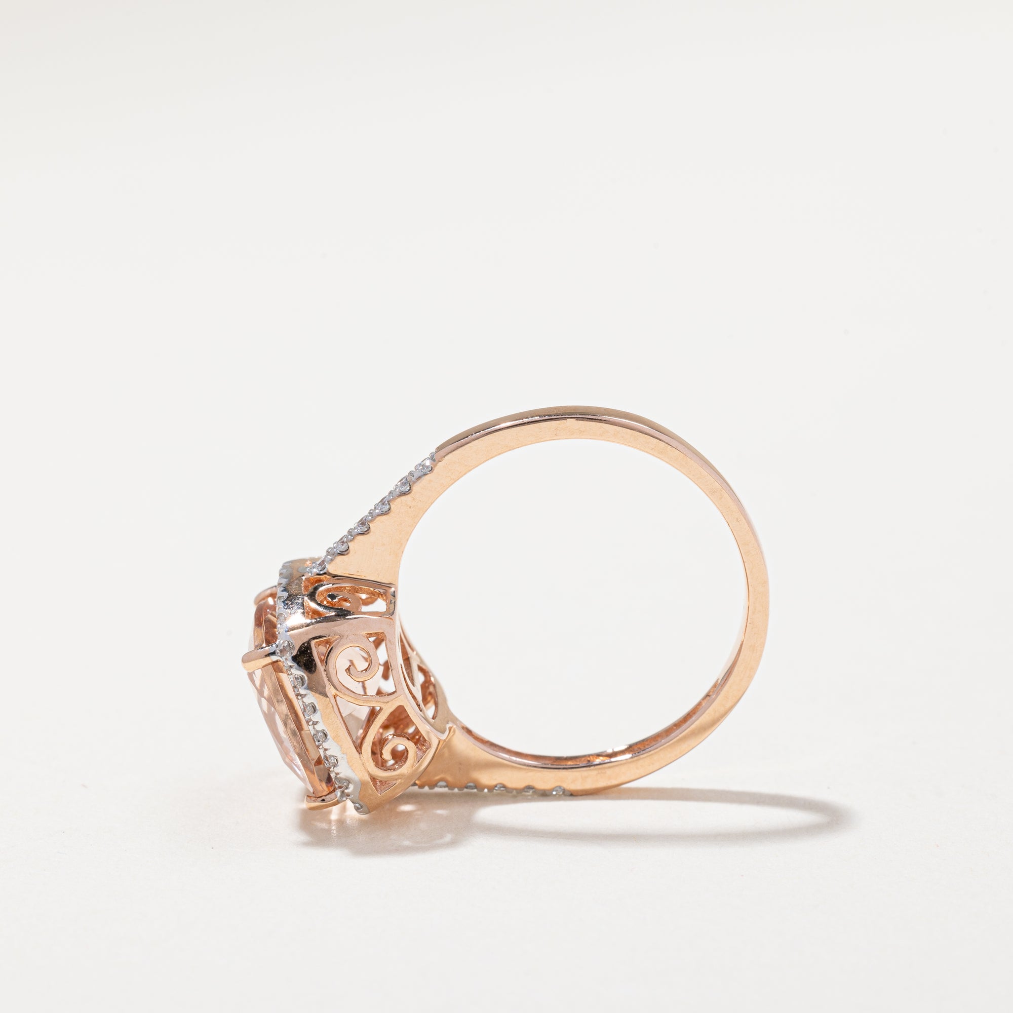 14k Rose Gold Morganite Ring | 0.30ctw, 3.05ct | SZ 7