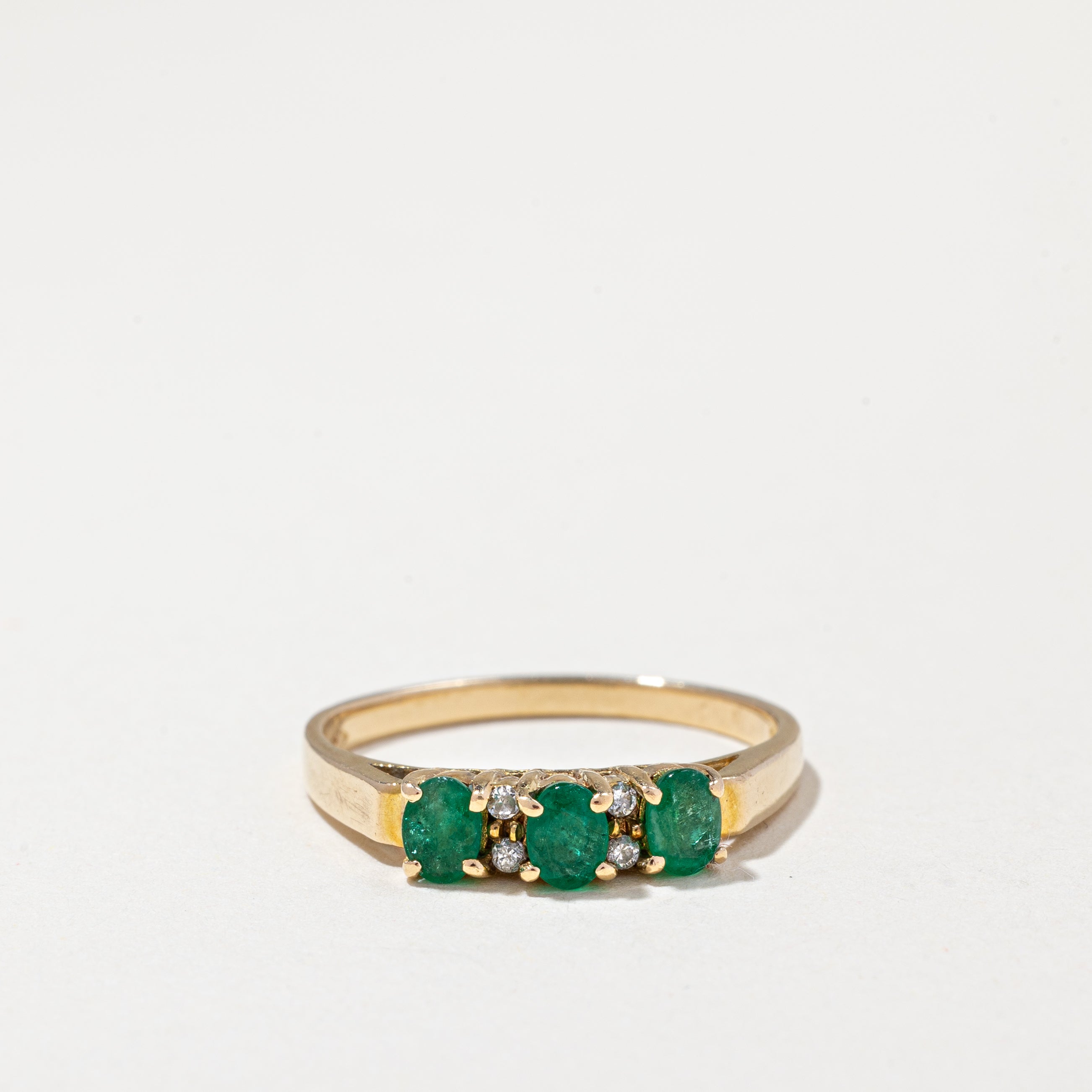 14k Yellow Gold Emerald and Diamond Ring | 0.39ctw,  0.04ctw | SZ 6