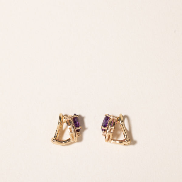 14k Yellow Gold Amethyst and Diamond Earring | 1.28ctw, 0.03ct