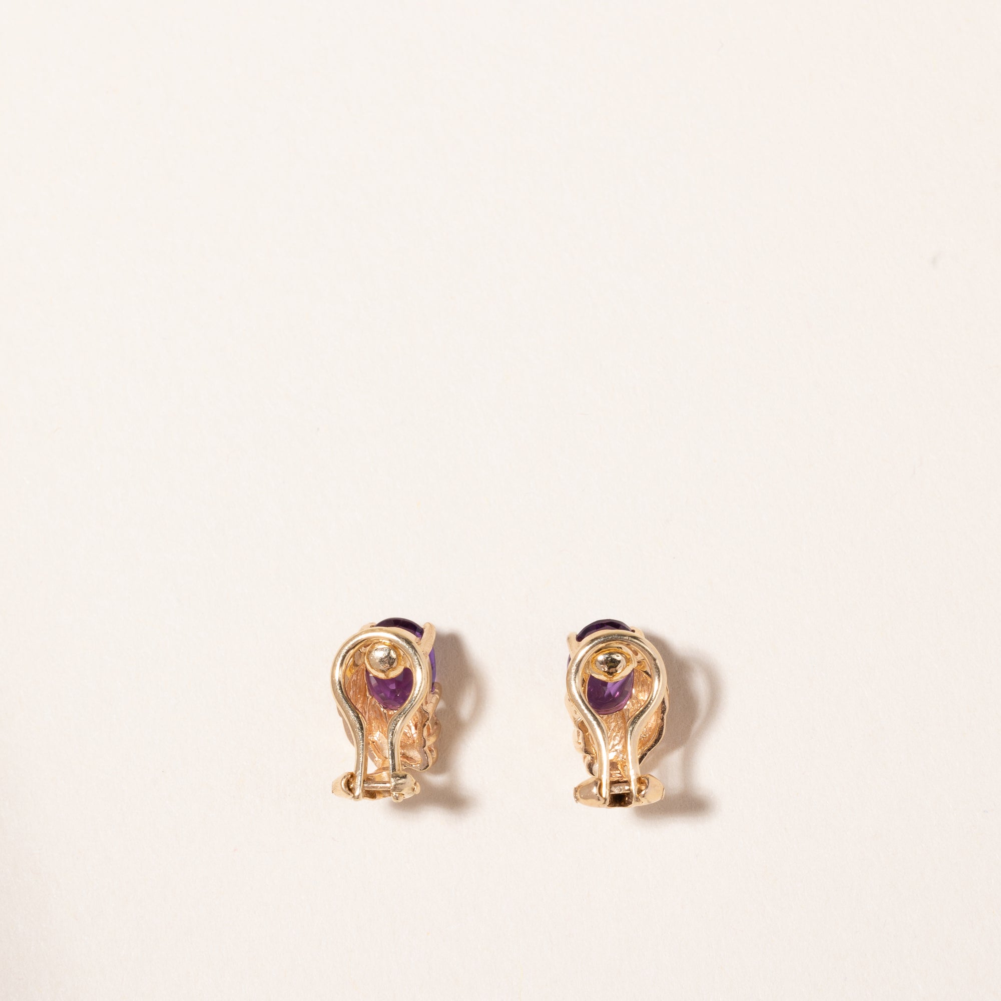 14k Yellow Gold Amethyst and Diamond Earring | 1.28ctw, 0.03ct