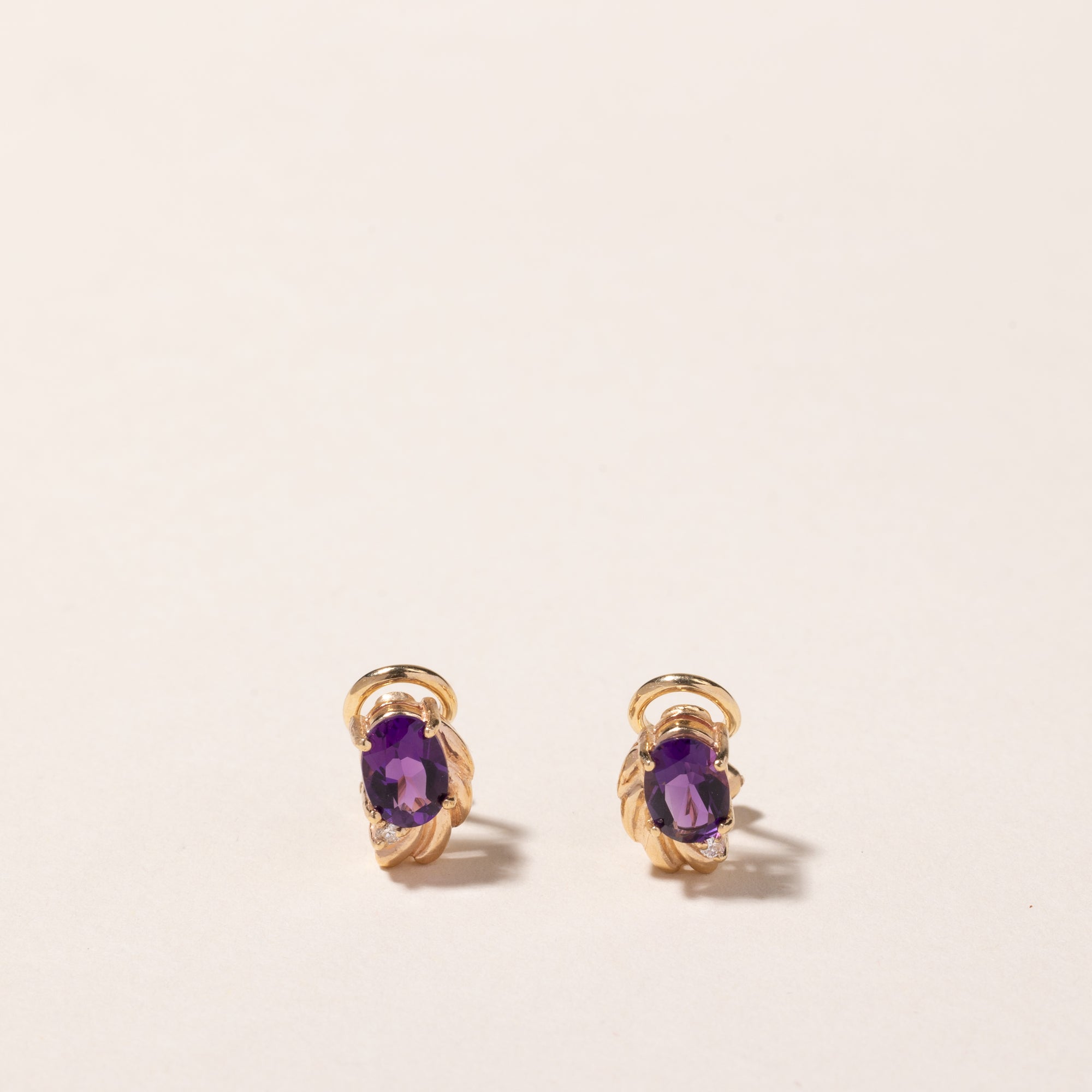 14k Yellow Gold Amethyst and Diamond Earring | 1.28ctw, 0.03ct