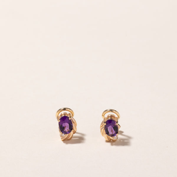 14k Yellow Gold Amethyst and Diamond Earring | 1.28ctw, 0.03ct