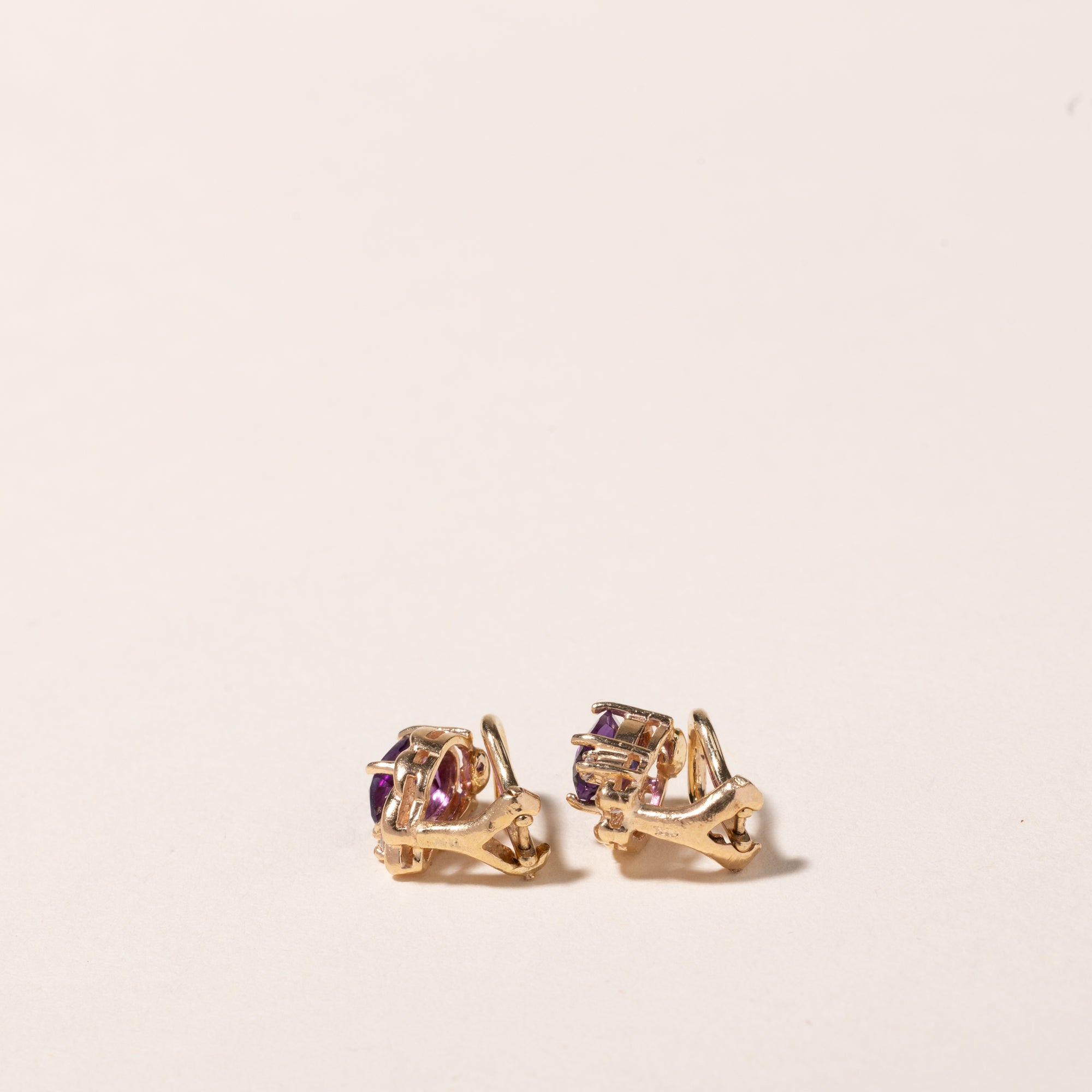 14k Yellow Gold Amethyst and Diamond Earring | 1.28ctw, 0.03ct