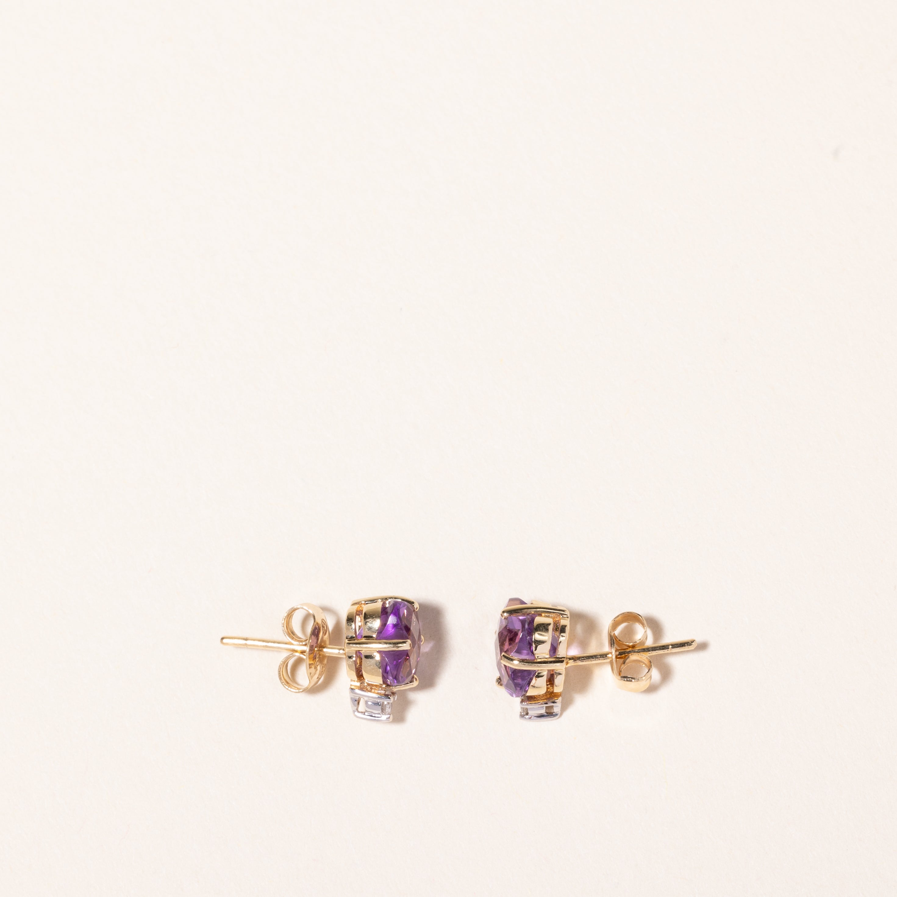 14k Yellow Gold Amethyst and Diamond Earring | 2.24ctw, 0.44ct