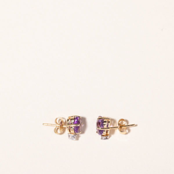 14k Yellow Gold Amethyst and Diamond Earring | 2.24ctw, 0.44ct