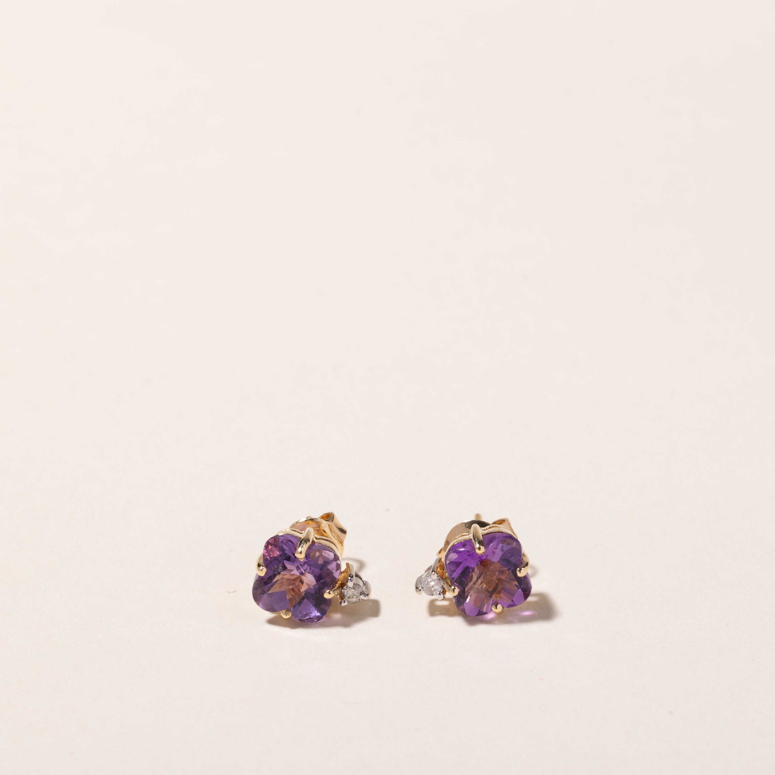 14k Yellow Gold Amethyst and Diamond Earring | 2.24ctw, 0.44ct