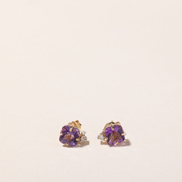 14k Yellow Gold Amethyst and Diamond Earring | 2.24ctw, 0.44ct