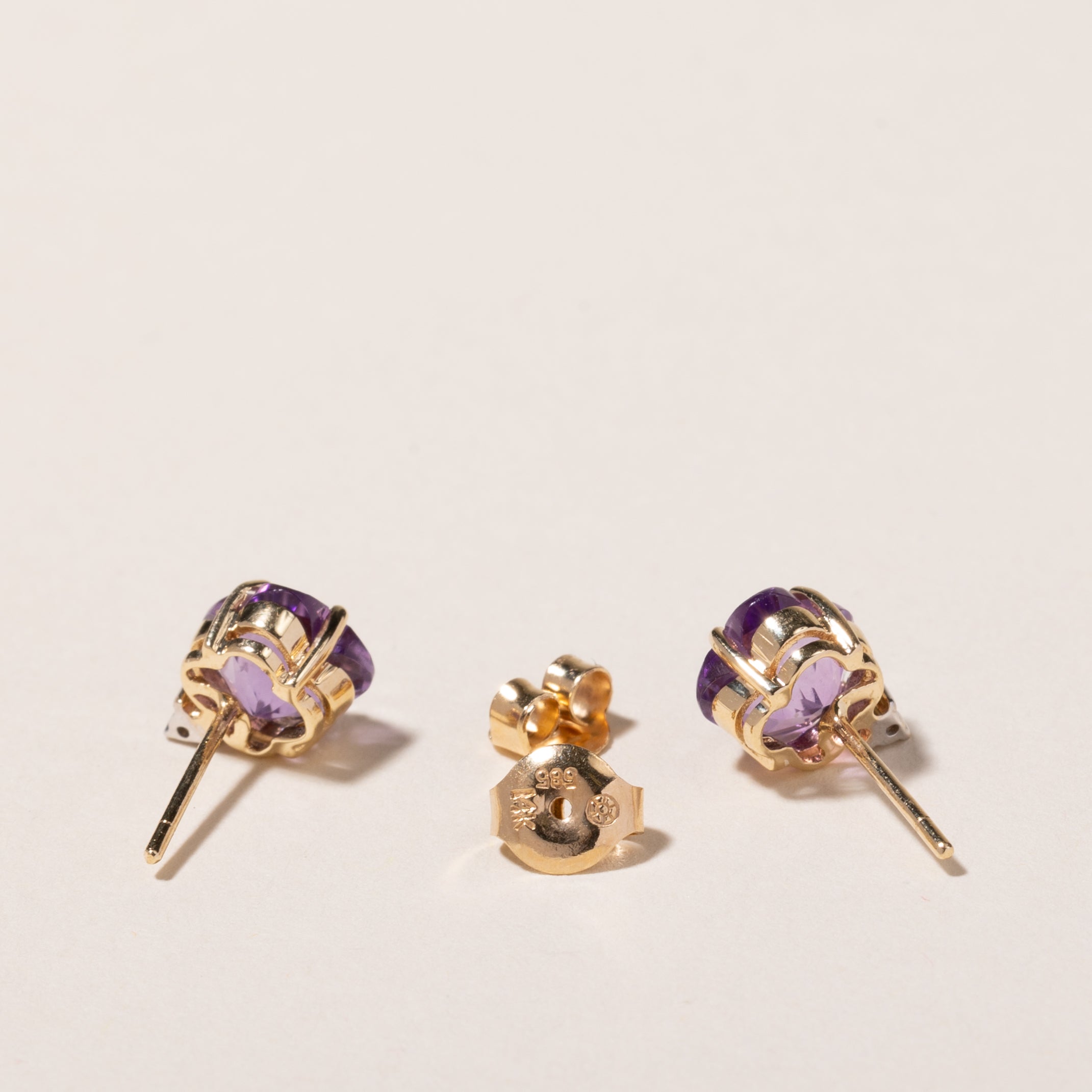 14k Yellow Gold Amethyst and Diamond Earring | 2.24ctw, 0.44ct