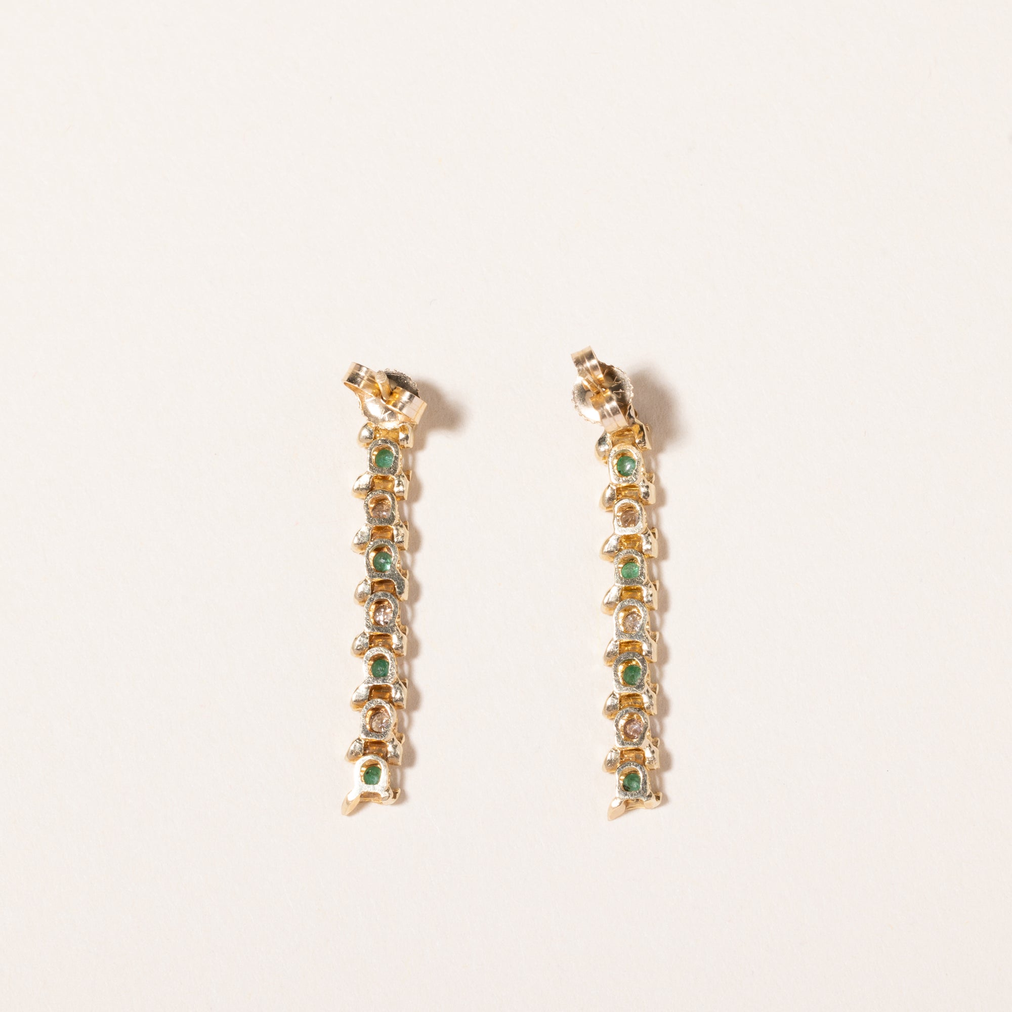 14k Yellow Gold Emerald and Diamond Earring | 0.16ctw, 0.10ct