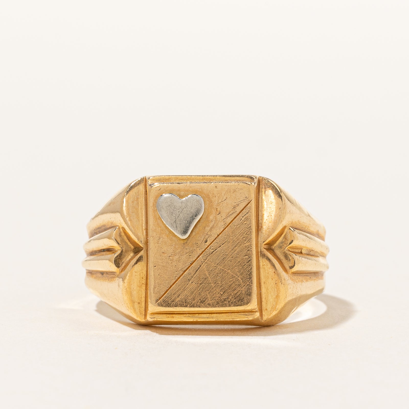 Two Tone Heart Detailed Signet Ring | SZ 11.5 |