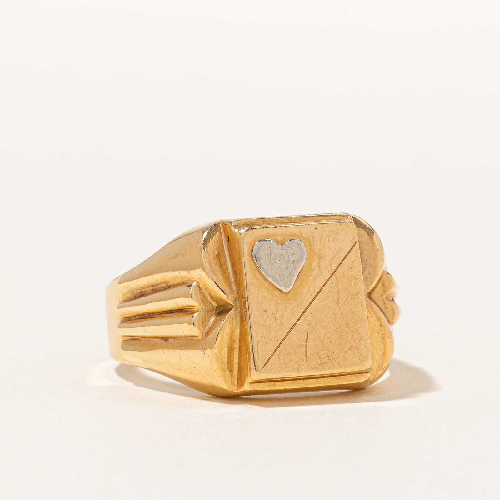 Two Tone Heart Detailed Signet Ring | SZ 11.5 |