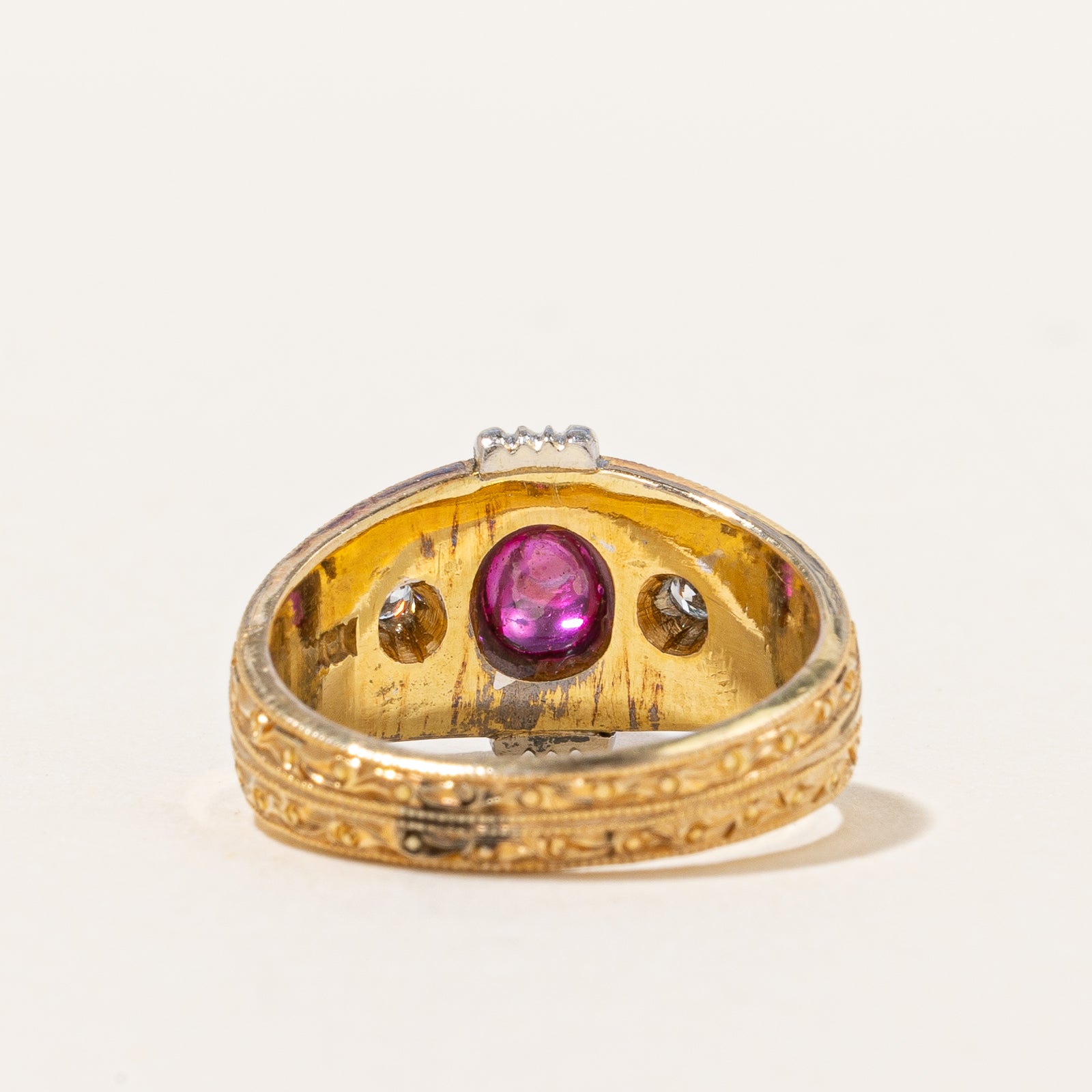 Retro Ruby Cabochon & Diamond Ring | 1.25ct, 0.06ctw | SZ 4.75 |