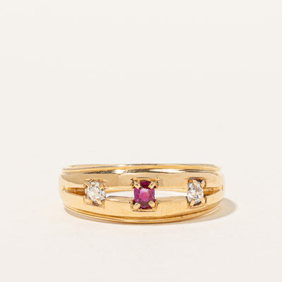 Victorian Ruby & Old Cut Diamond Ring | 0.09ct 0.14ctw | SZ 7.75 |
