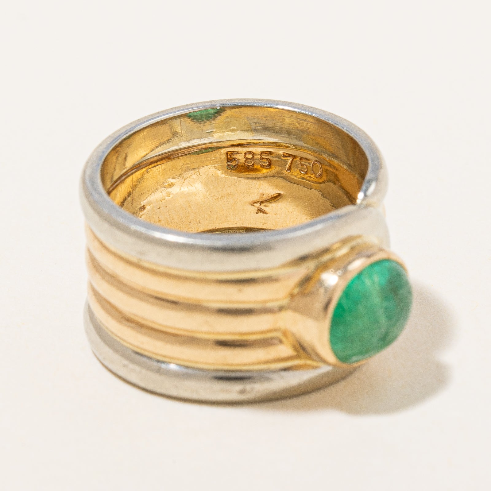 Vintage Two-Tone Natural Emerald Cabochon Ring | 0.90ct | SZ 3.5 |