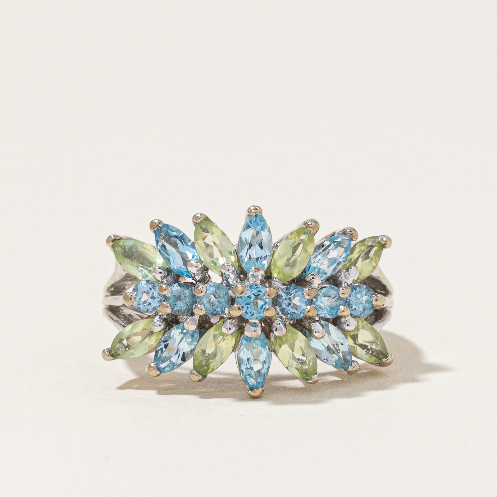 Radiant Blue Topaz & Peridot Ring | 1.00ctw | SZ 4.5 |