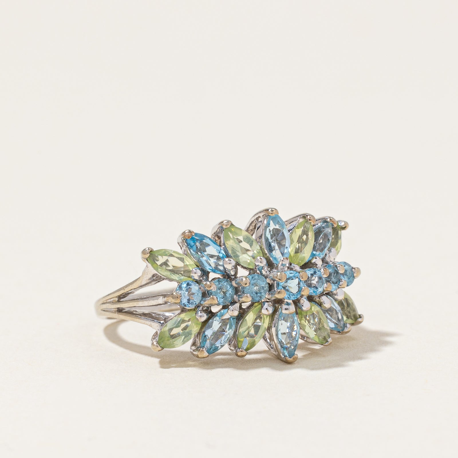 Radiant Blue Topaz & Peridot Ring | 1.00ctw | SZ 4.5 |