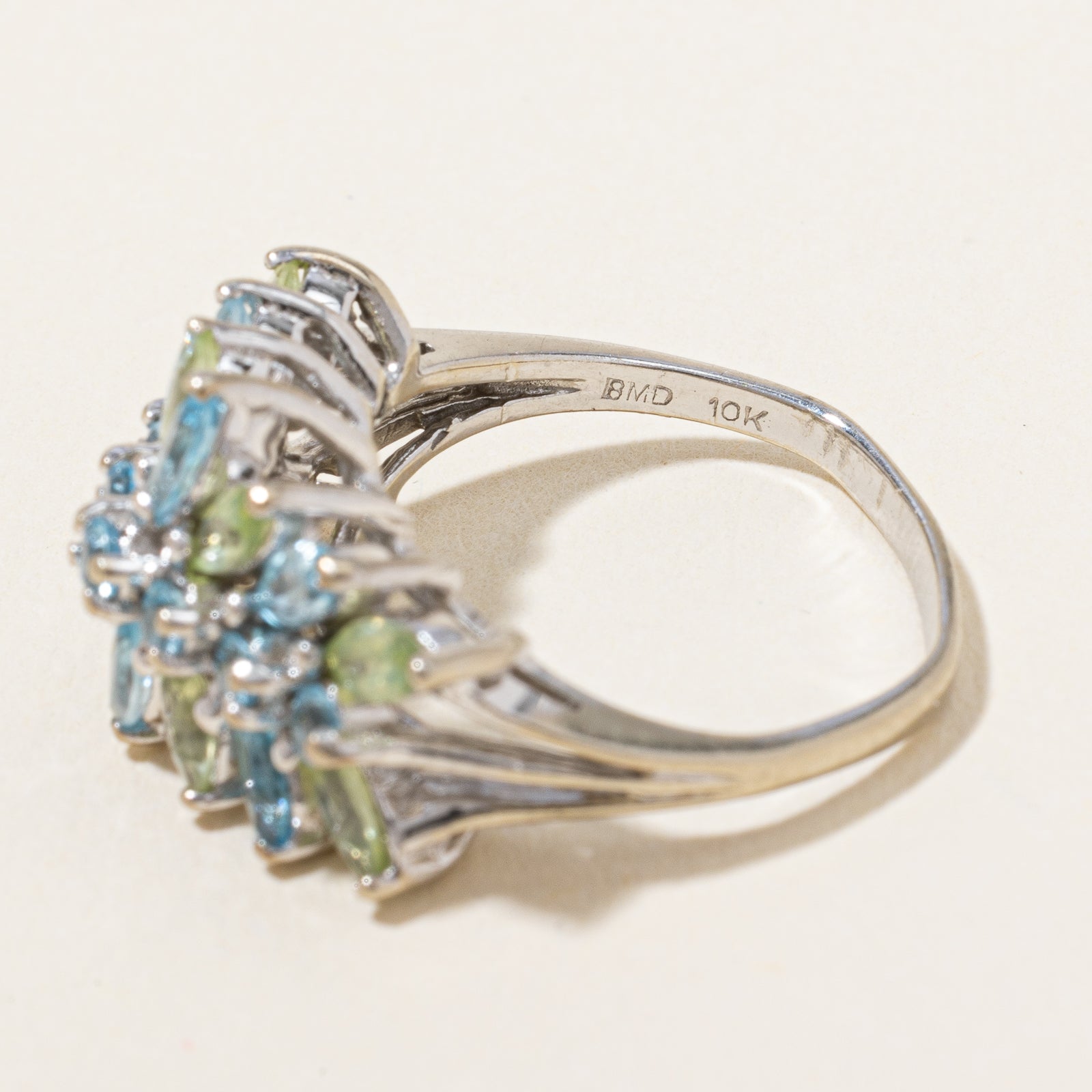 Radiant Blue Topaz & Peridot Ring | 1.00ctw | SZ 4.5 |