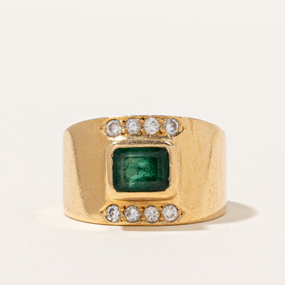 Vintage Bezel Set Emerald & Diamond Ring | 0.16ctw, 1.12ct | SZ 5 |