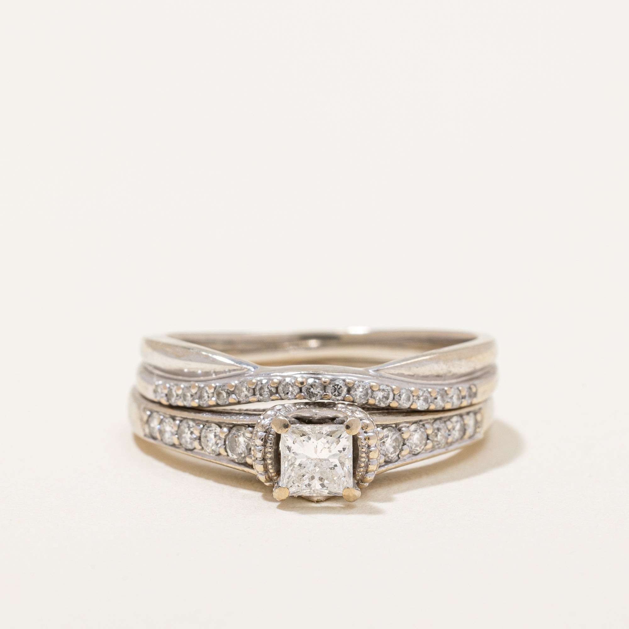 Princess Cut Diamond Solitaire Wedding Set | 0.57 ctw | SZ 6.25 |