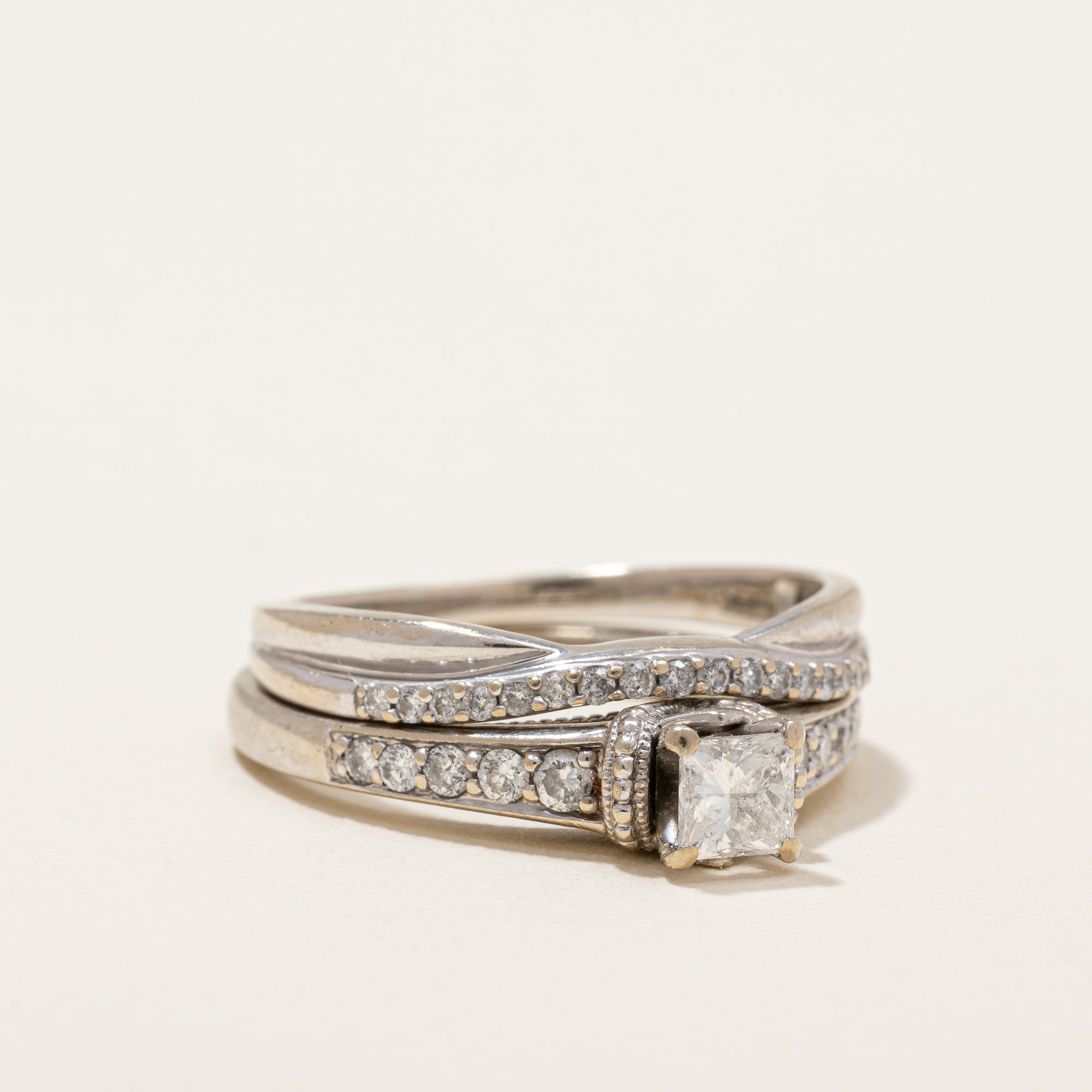 Princess Cut Diamond Solitaire Wedding Set | 0.57 ctw | SZ 6.25 |