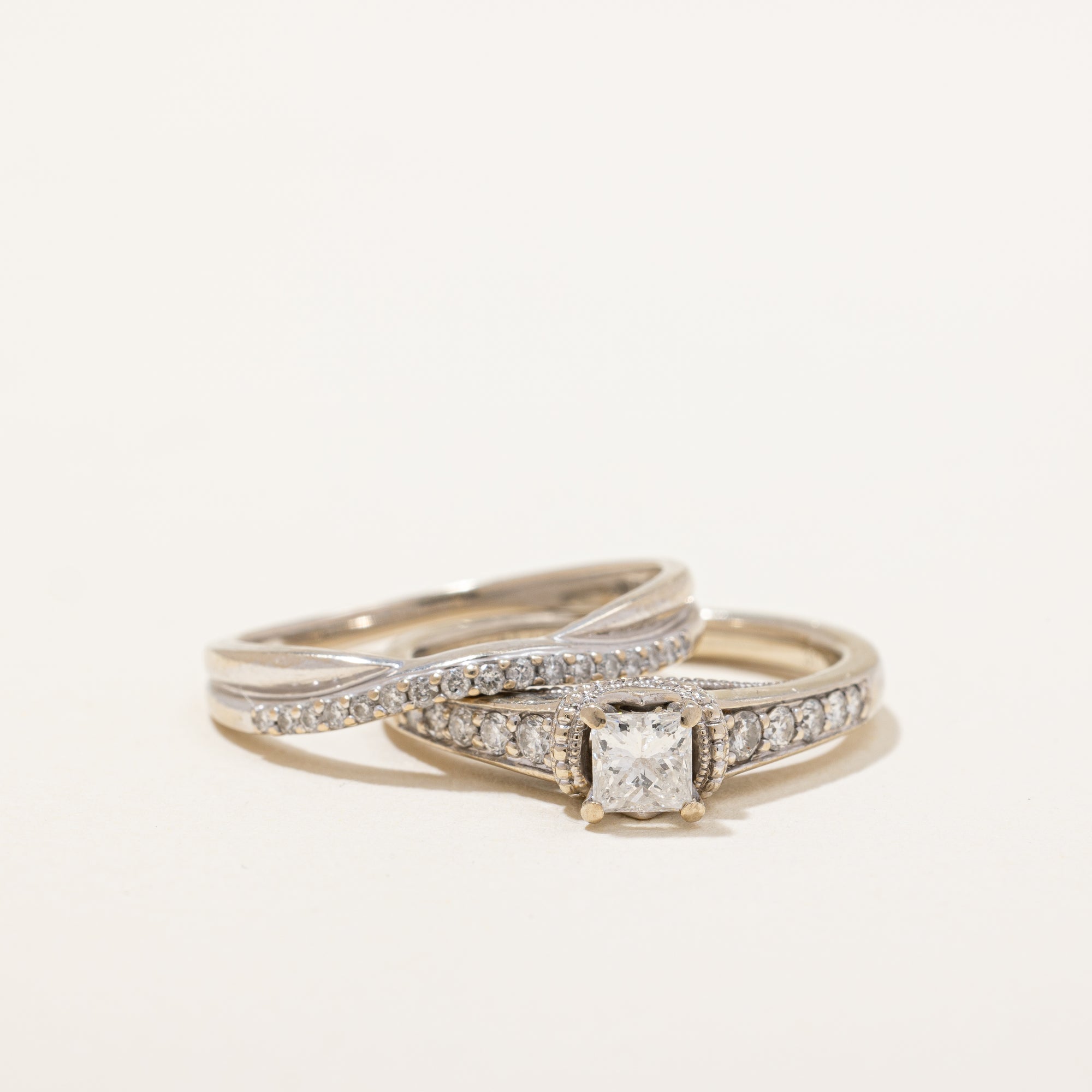 Princess Cut Diamond Solitaire Wedding Set | 0.57 ctw | SZ 6.25 |