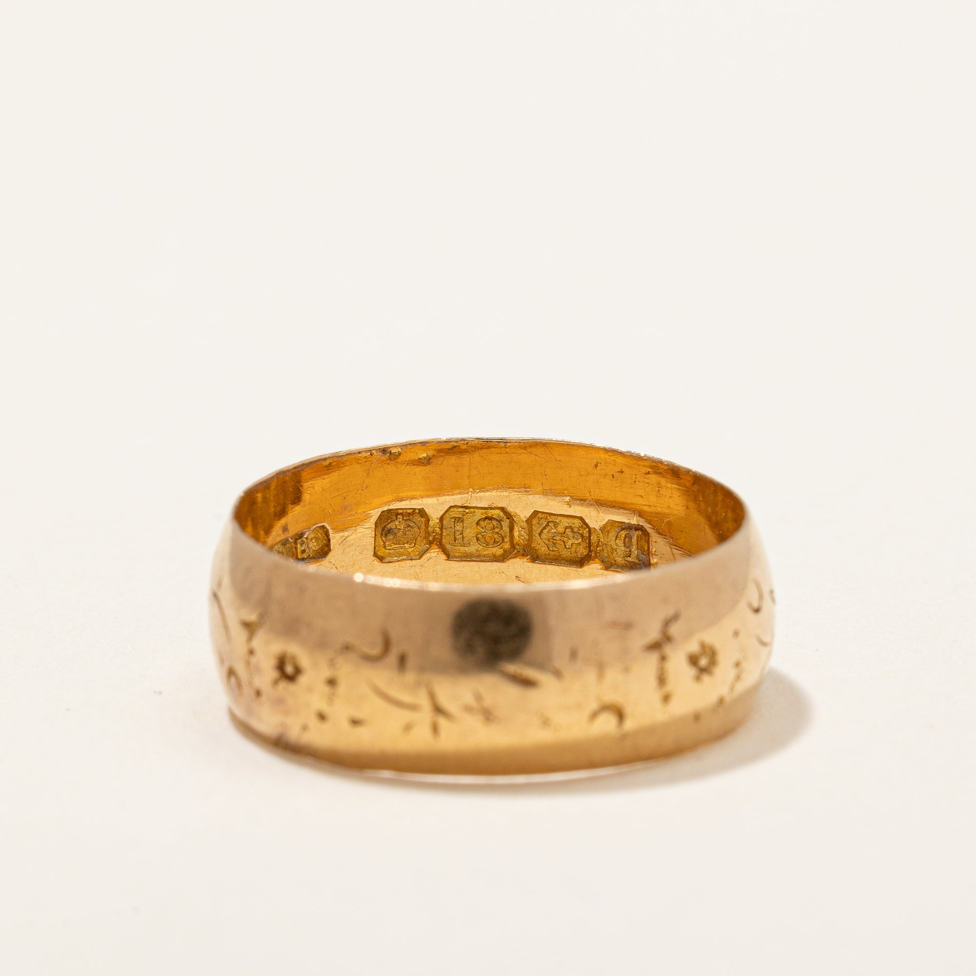 1915 Birmingham Hallmarked 18k Hand Carved Wide Gold Band | SZ 5.5 |