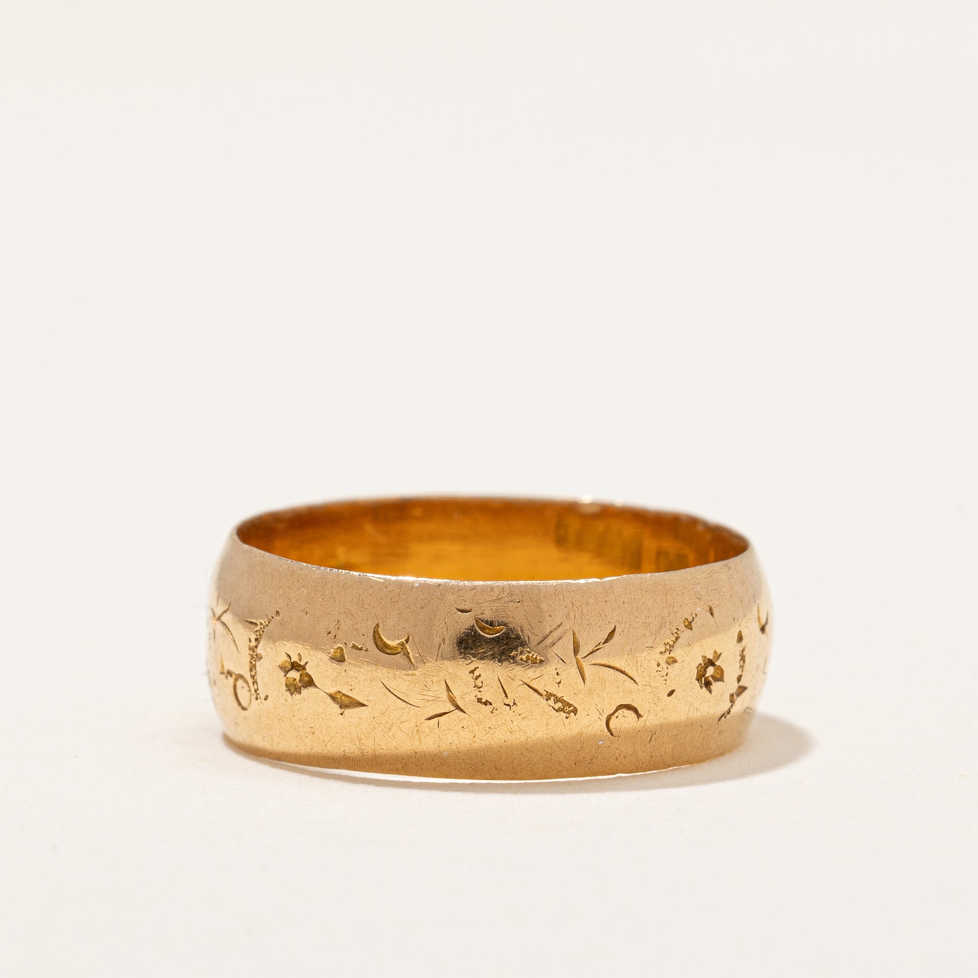 1915 Birmingham Hallmarked 18k Hand Carved Wide Gold Band | SZ 5.5 |