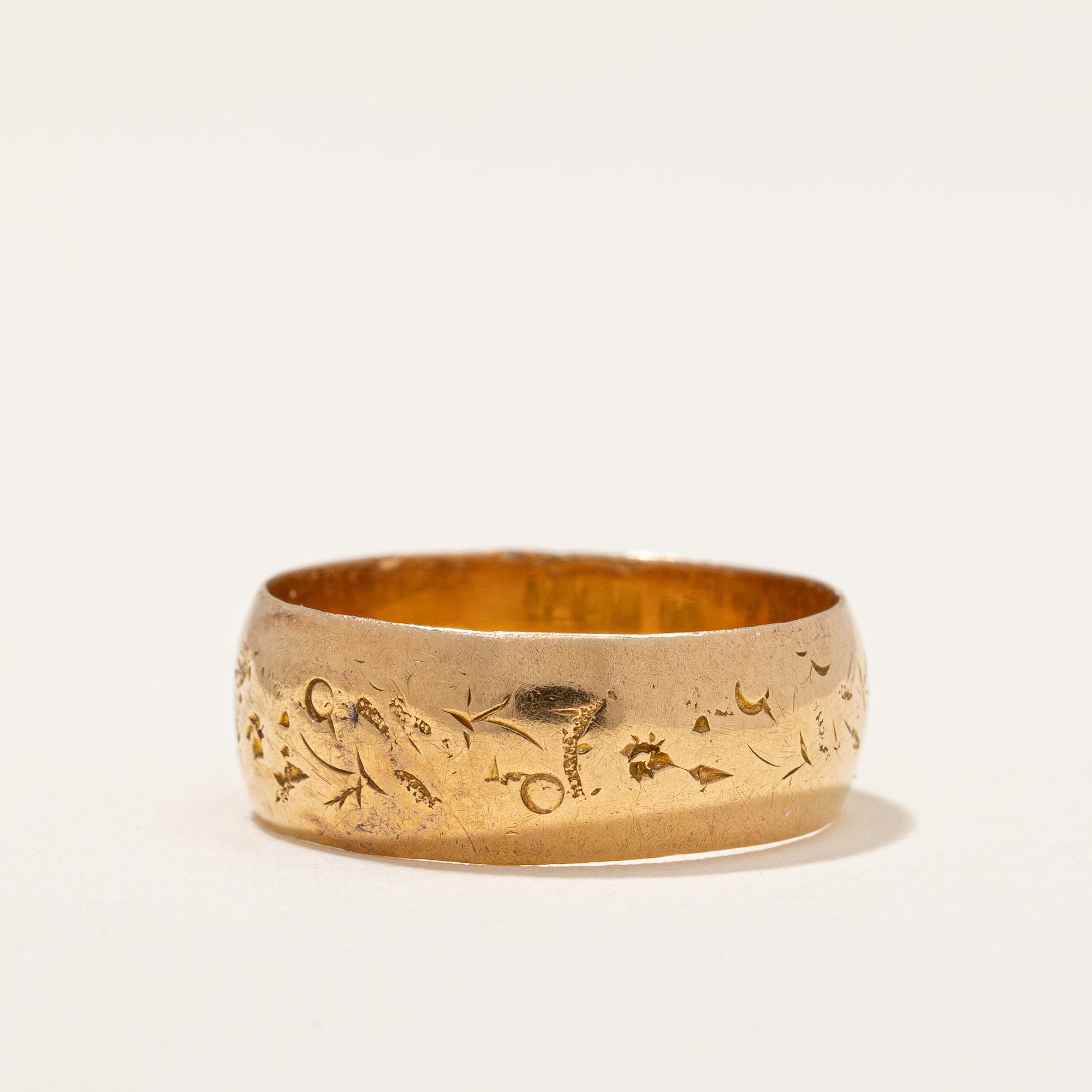 1915 Birmingham Hallmarked 18k Hand Carved Wide Gold Band | SZ 5.5 |