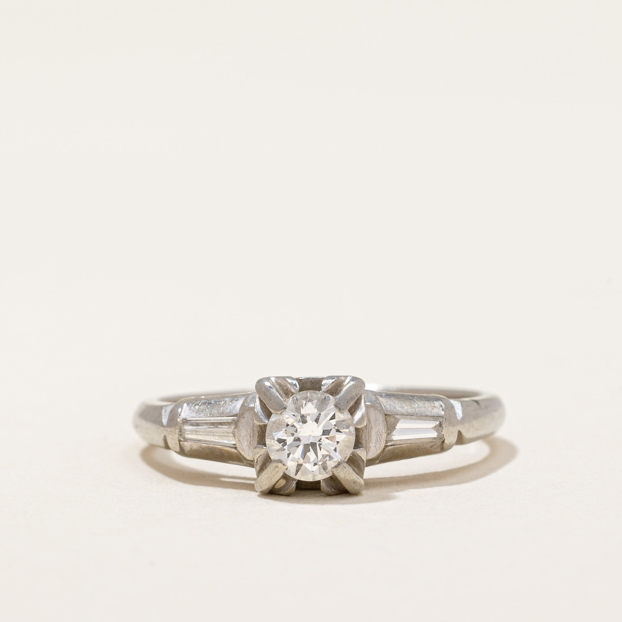 Retro Era Baguette Accented Engagement Ring | 0.29 ctw | SZ 4.75 |