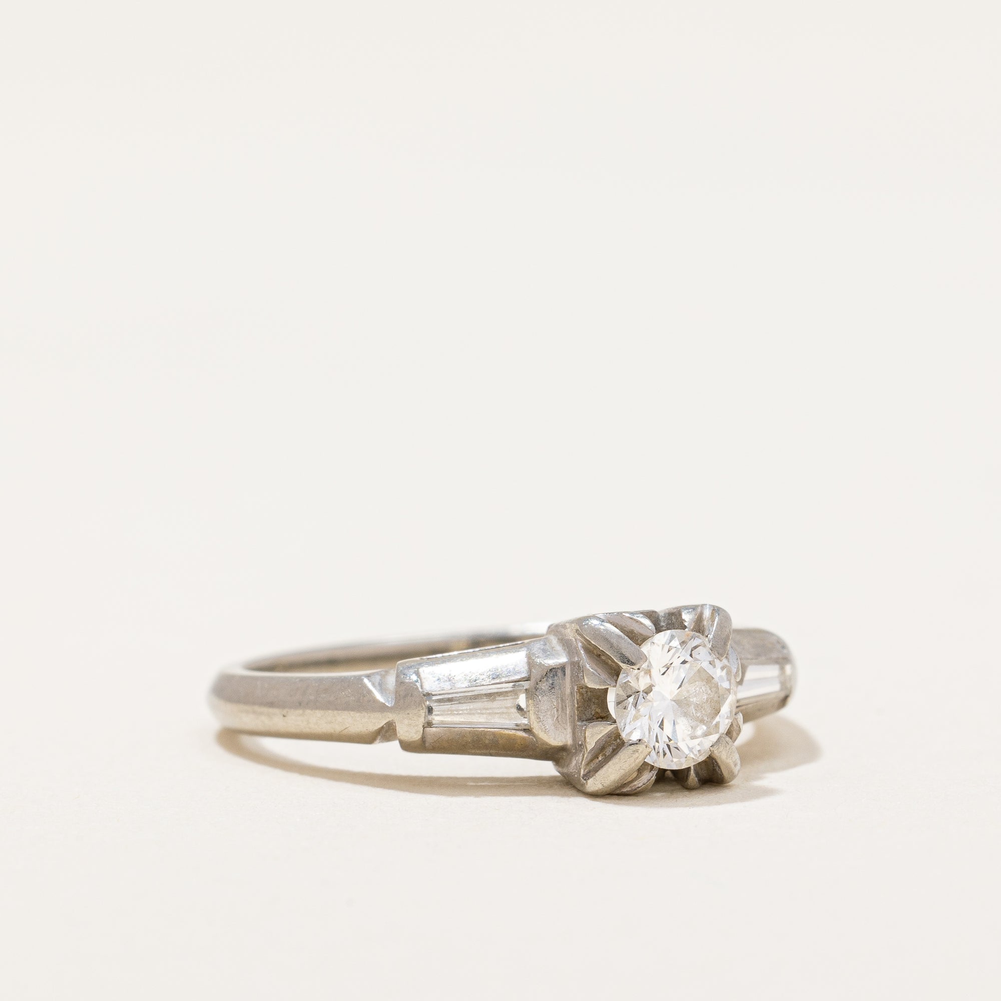 Retro Era Baguette Accented Engagement Ring | 0.29 ctw | SZ 4.75 |