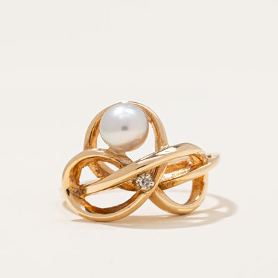 Free Form Pearl & Diamond Ring | 0.01 ctw | SZ 6.5|