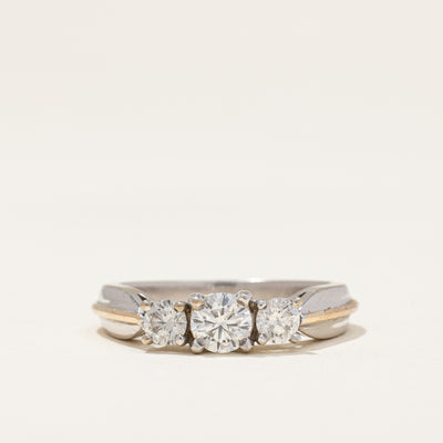 Three Stone Ring With Yellow Gold Accent | 0.67 ctw | SZ 6.25 |