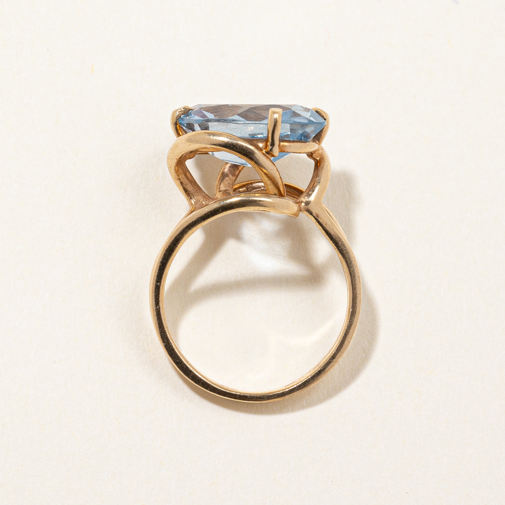 Twisted Gold Blue Topaz Cocktail Ring | SZ 4.75 |