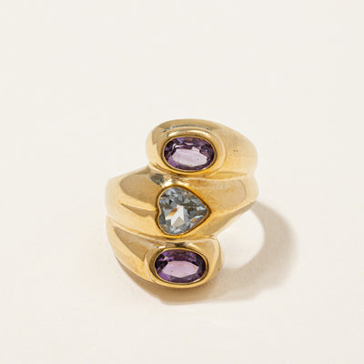 Heart Shaped Blue Topaz & Amethyst Bypass Ring | 2.50ctw | SZ 6 |