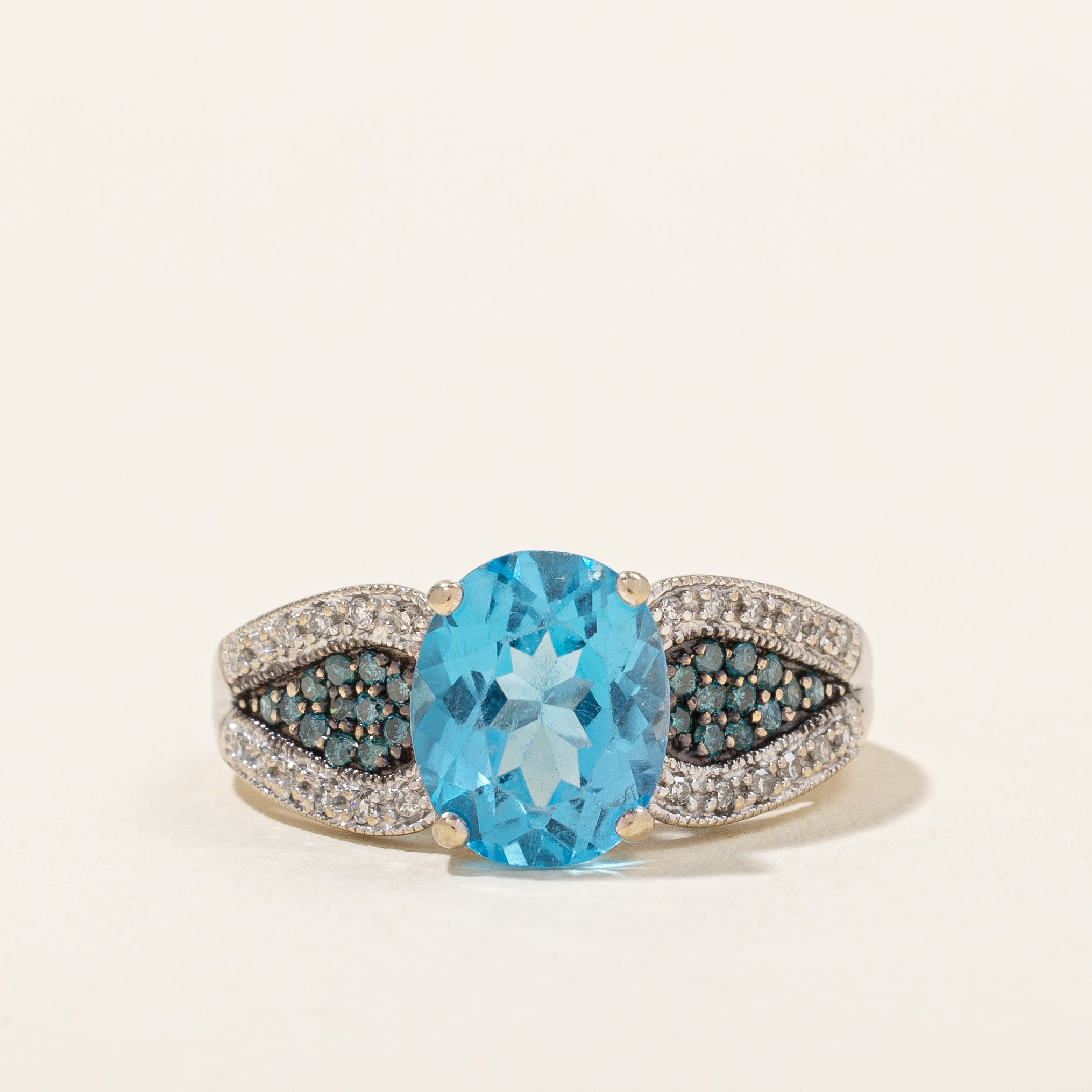 Blue Topaz & Diamond Ring | 3.10ct, 0.36ctw | SZ 7 |