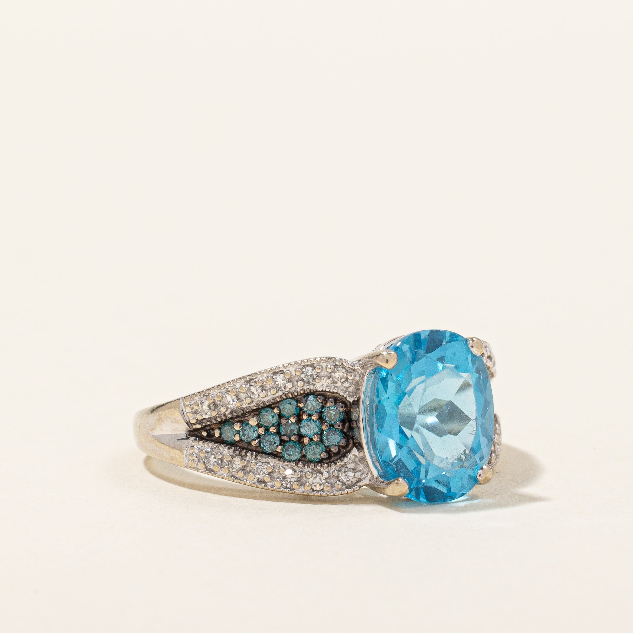 Blue Topaz & Diamond Ring | 3.10ct, 0.36ctw | SZ 7 |