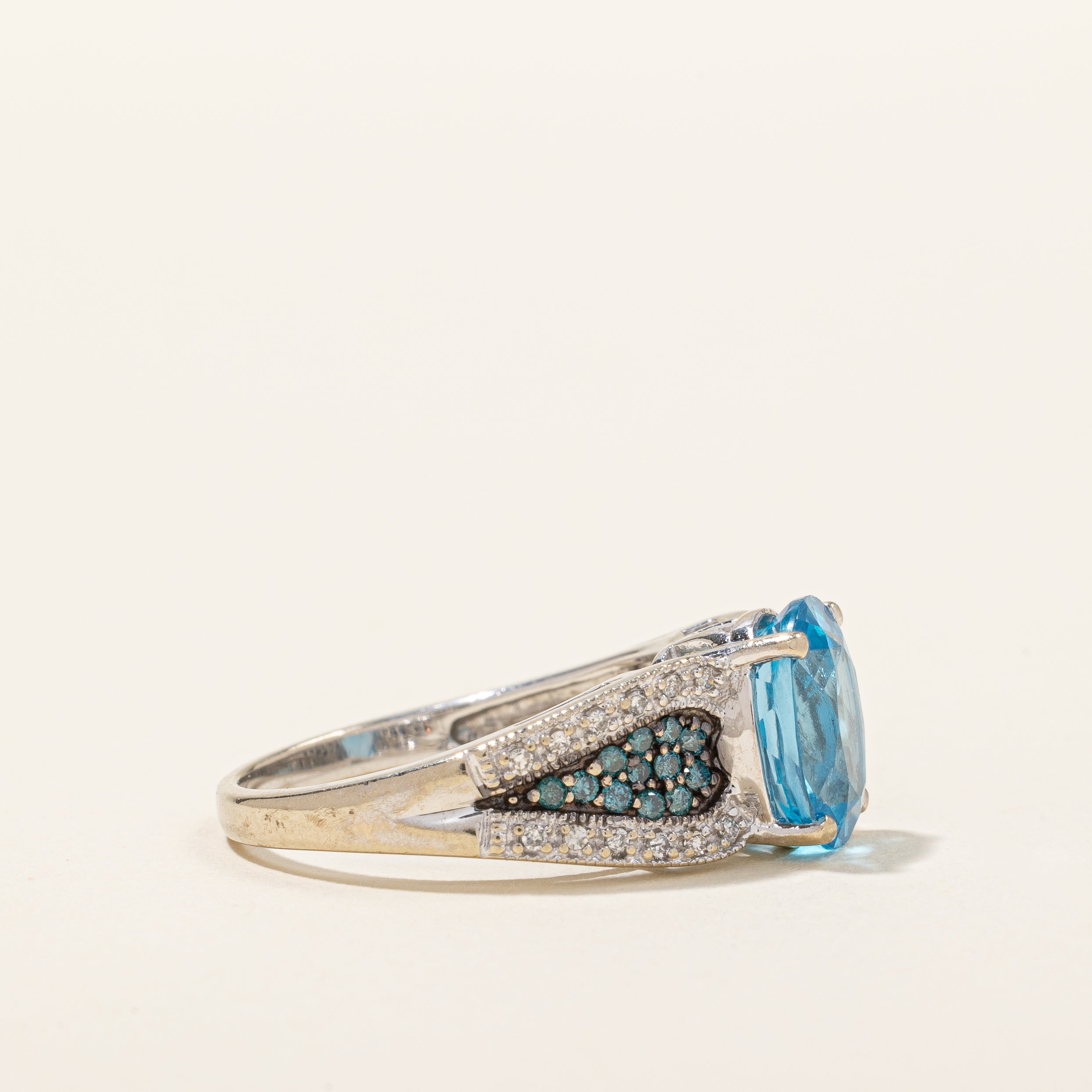 Blue Topaz & Diamond Ring | 3.10ct, 0.36ctw | SZ 7 |