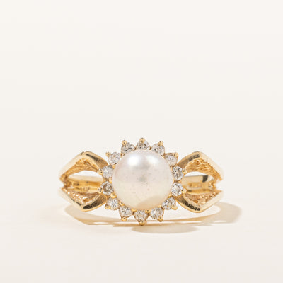 Pearl & Diamond Halo Ring | 0.21ctw | SZ 6 |