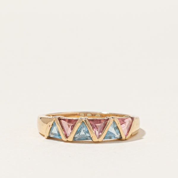 14K Yellow Gold Pink Quartz and Blue Topaz Ring | 4.50ctw, 5.79ctw | SZ 8