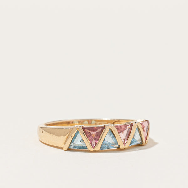 14K Yellow Gold Pink Quartz and Blue Topaz Ring | 4.50ctw, 5.79ctw | SZ 8