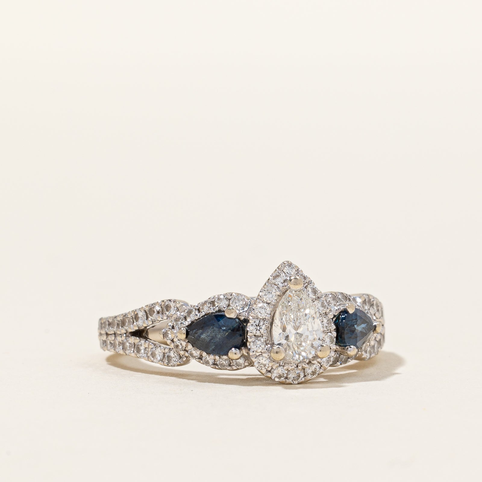 Pear Diamond & Sapphire Halo Engagement Ring | 0.88ctw | 0.50ctw | SZ 6.5 |