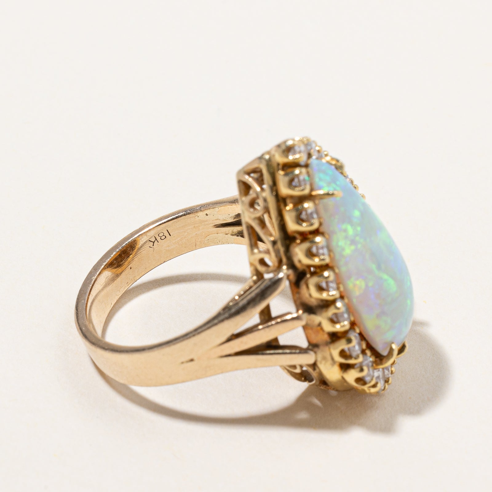 Opal & Diamond Halo Cocktail Ring | 3.75ct, 1.00ctw | SZ 6 |