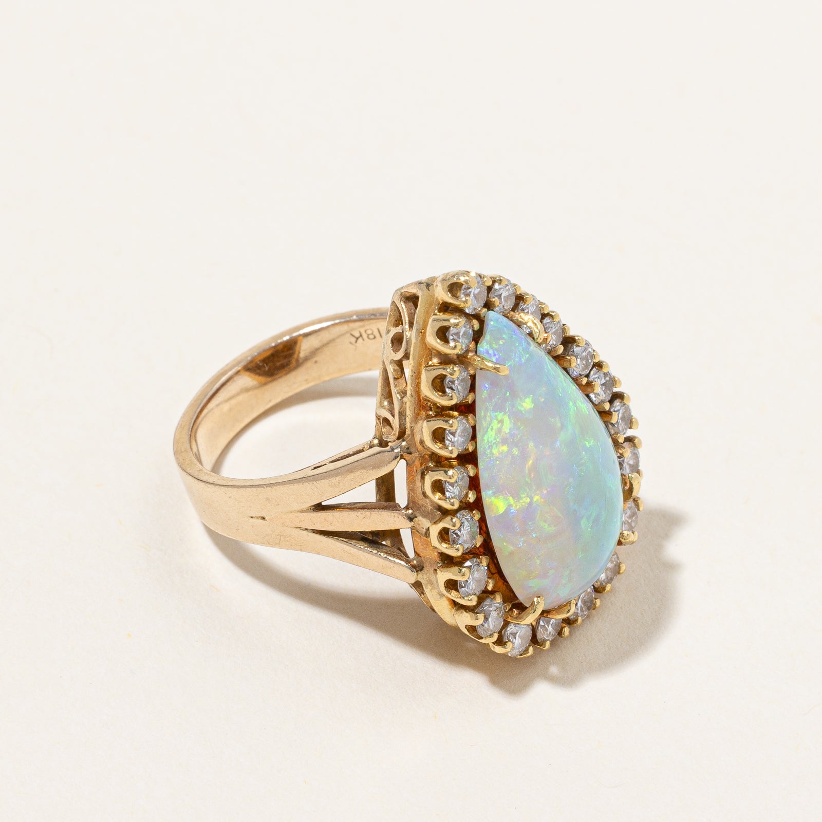 Opal & Diamond Halo Cocktail Ring | 3.75ct, 1.00ctw | SZ 6 |