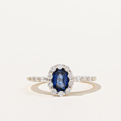 Sapphire & Diamond halo Ring | 0.35ct, 0.12ctw | SZ 6.5 |